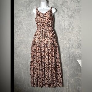 Melloday Dress Womens Small Animal Print Maxi Lined Fit‎ Flare Smocked Buttons
